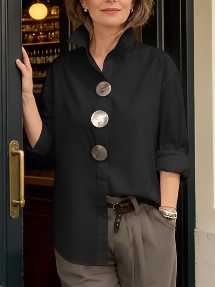 Rosaline™ | Statement Button Stand Collar Blouse