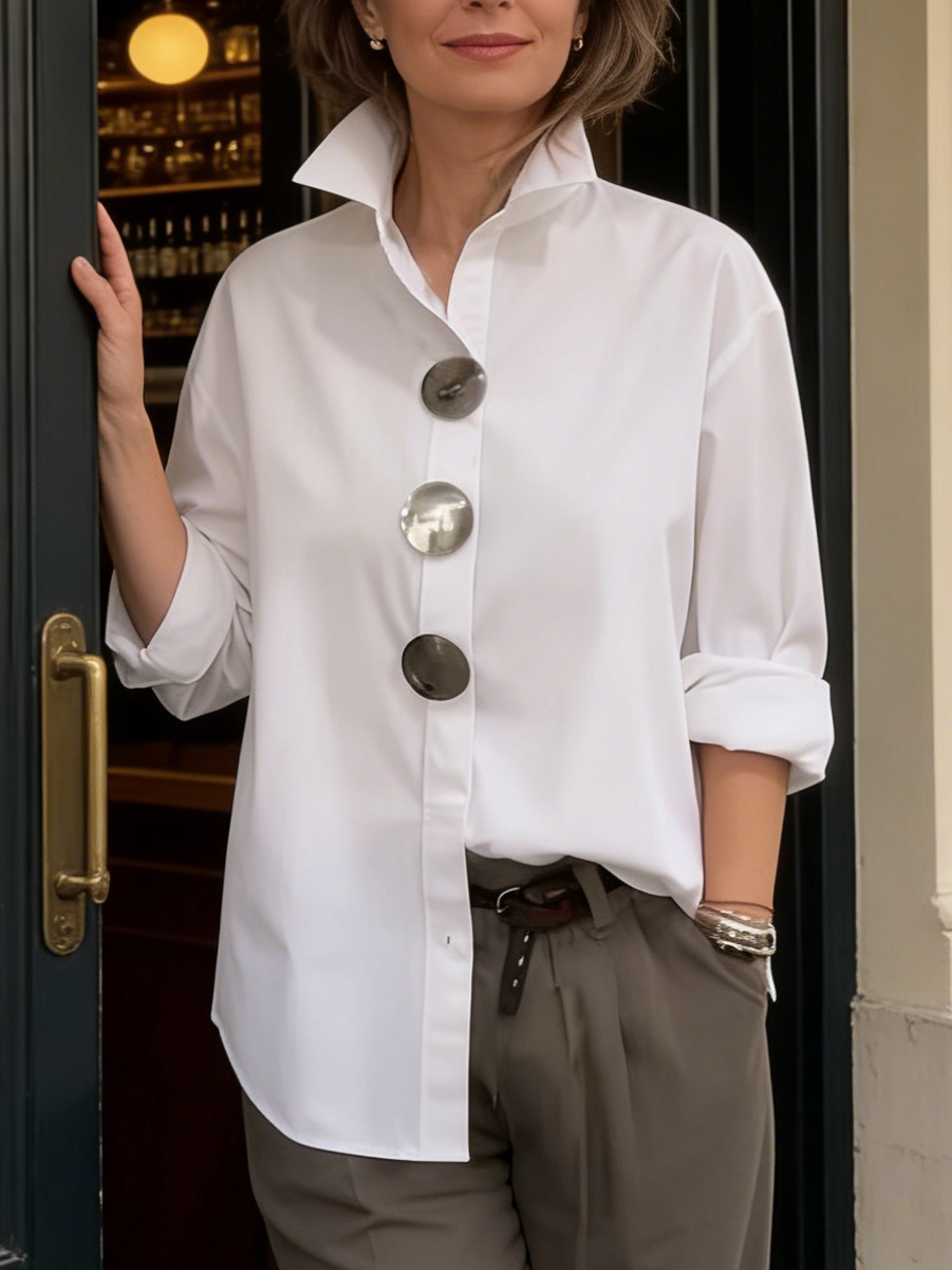 Rosaline™ | Statement Button Stand Collar Blouse