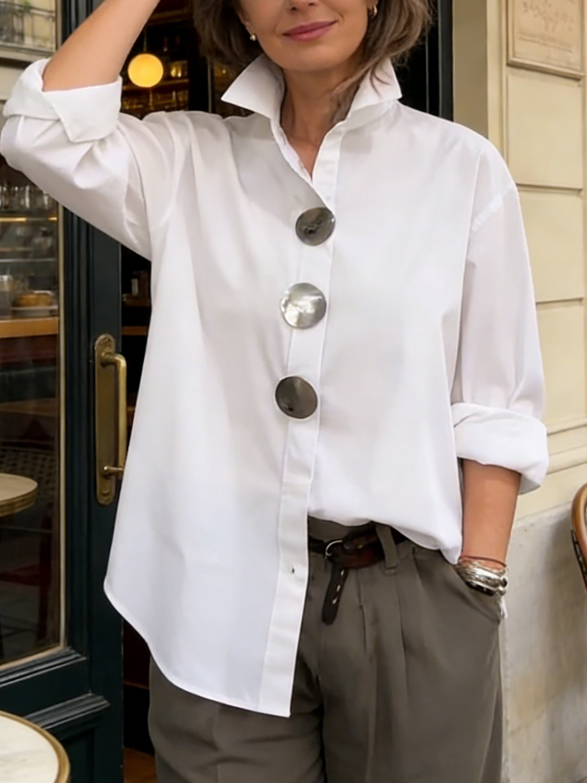 Rosaline™ | Statement Button Stand Collar Blouse