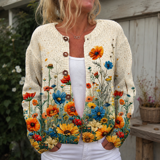 Nora | Bloemen Gebreid Vest
