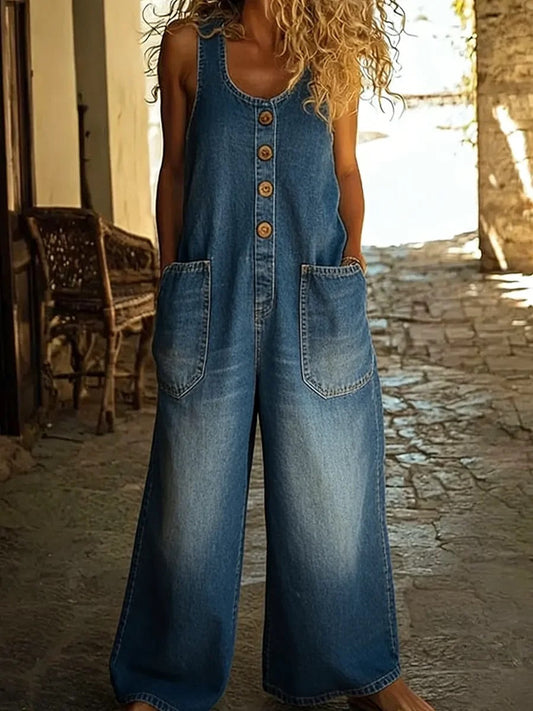 Ruth™ | Vintage Washed Cotton Denim Overalls